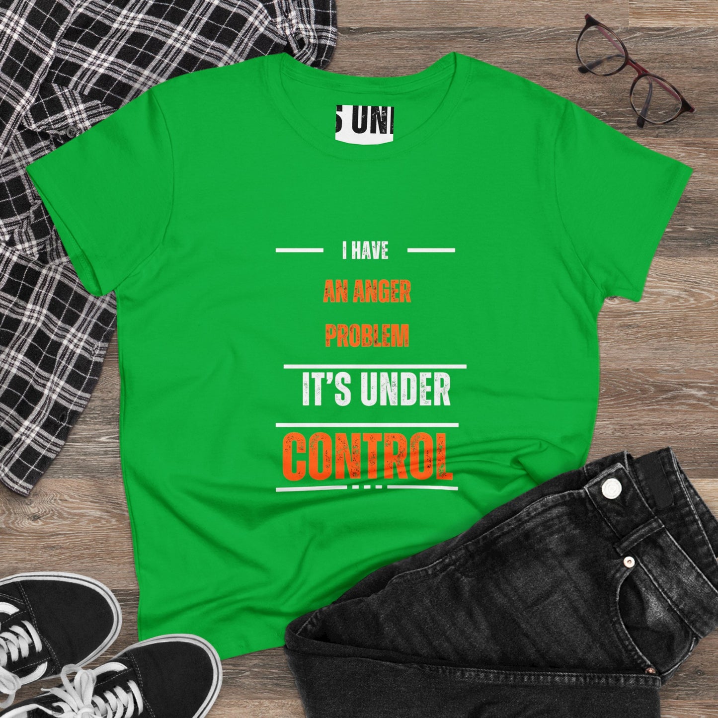 Funny Women's Cotton Tee - 'I Have an Anger Problem, It's Under Control'