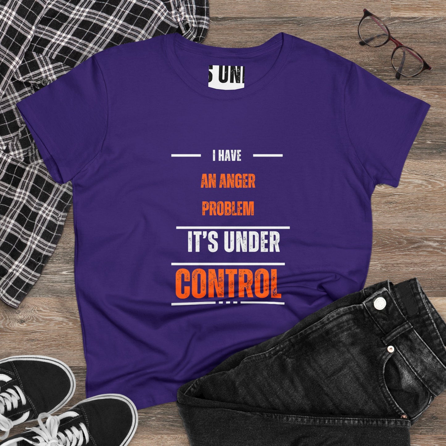 Funny Women's Cotton Tee - 'I Have an Anger Problem, It's Under Control'