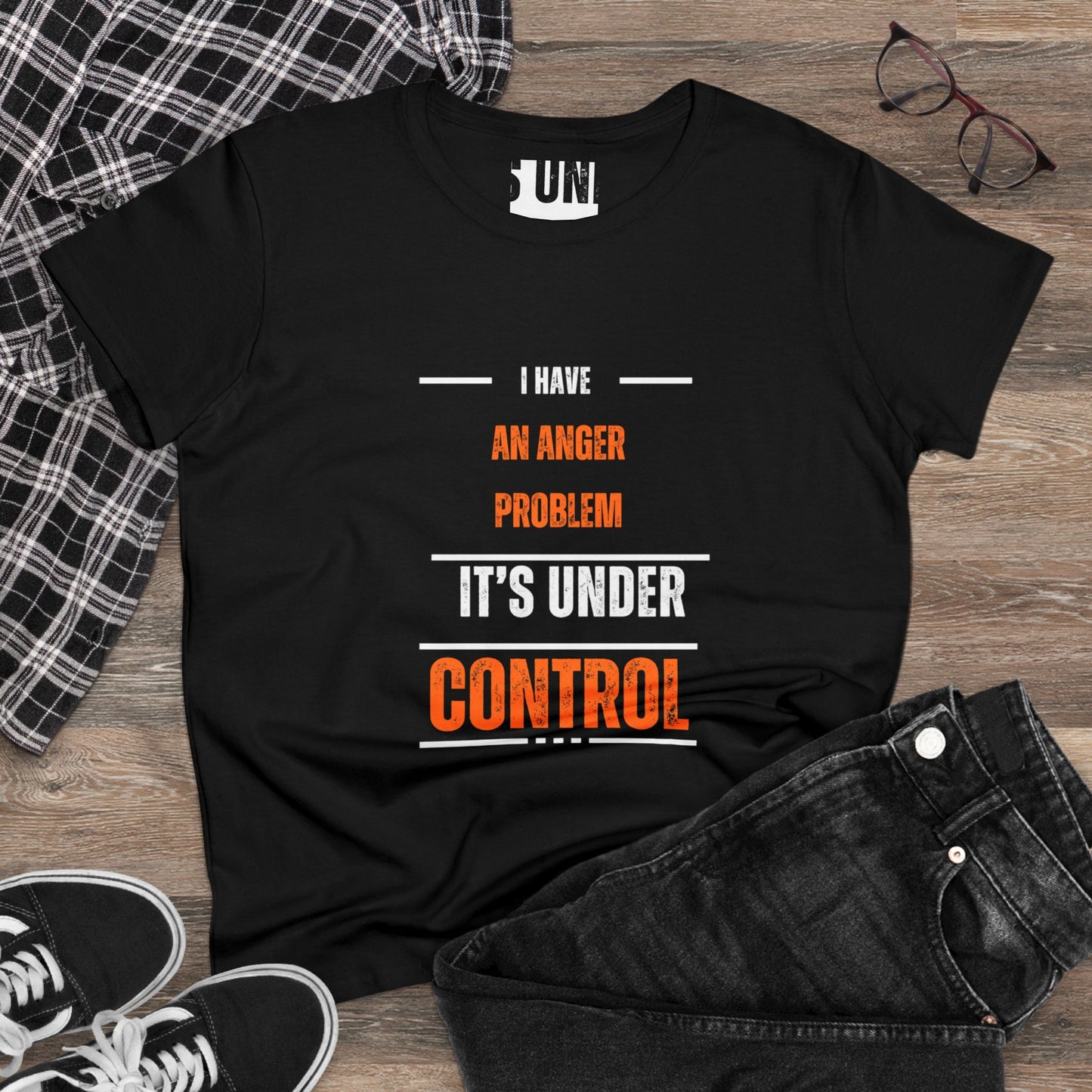 Funny Women's Cotton Tee - 'I Have an Anger Problem, It's Under Control'